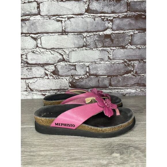 Mephisto Violette Pink Leather Rose Flower Thong Cork Sandals Women Sz 37EU/6.5M - Picture 4 of 16